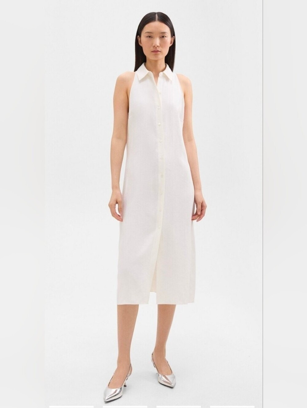 All:Row Linen Blend Sleeveless Shirt Dress – Size L It has side openings.
